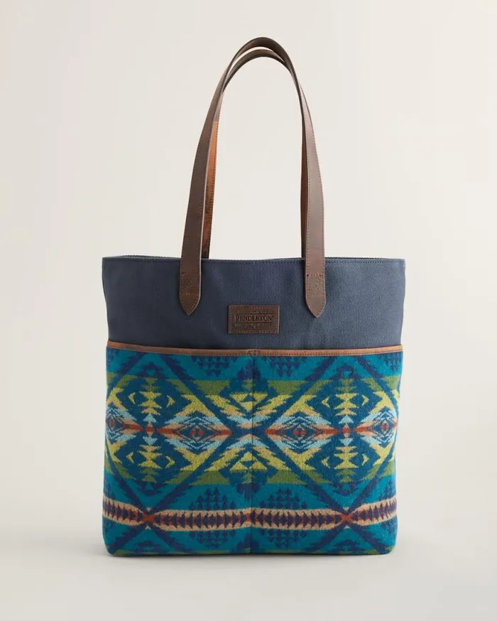 WomenMen DIAMOND DESERT WOOLLEATHER MARKET TOTE Blue Multi Pendleton Totes