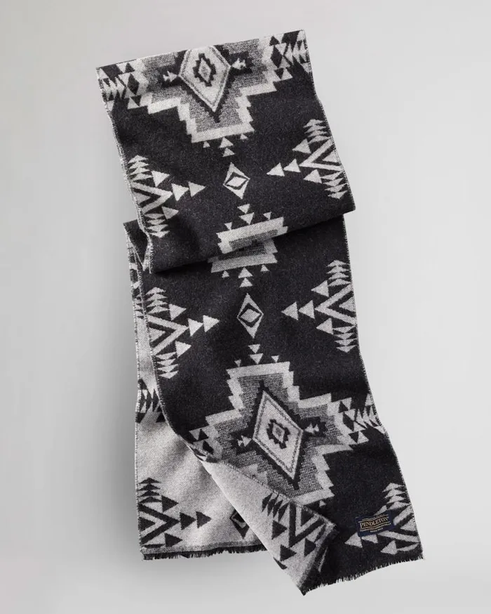 WomenMen WOOL JACQUARD SCARF Black Rock Point Pendleton Scarves and Wraps