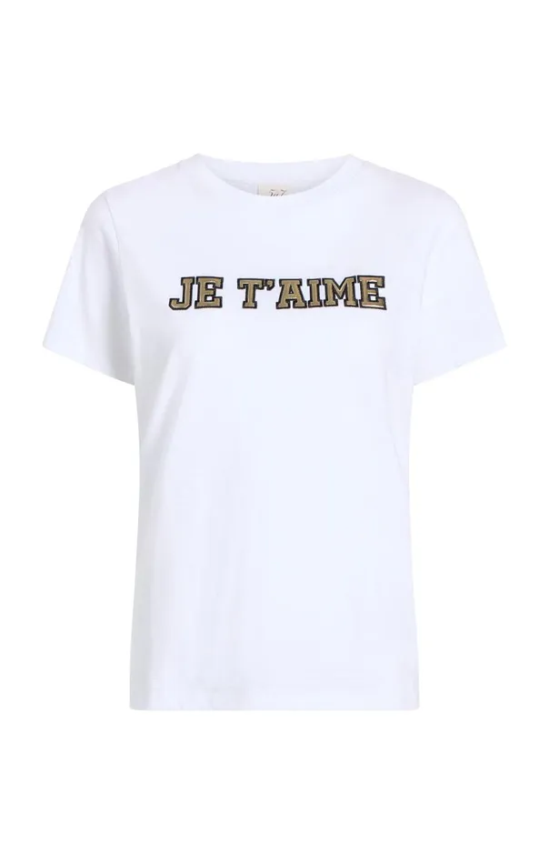 Women Metallic Leather Je T039aime Tee Whitegold Cinq Sept Tees