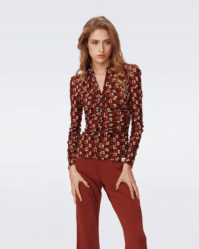 Women Nathaniel Reversible Mesh Top Mosaic Neutral And Chain Spots Brown DVF Tops Women Nathaniel Reversible Mesh Top Mosaic Neutral And Chain Spots Brown DVF Tops