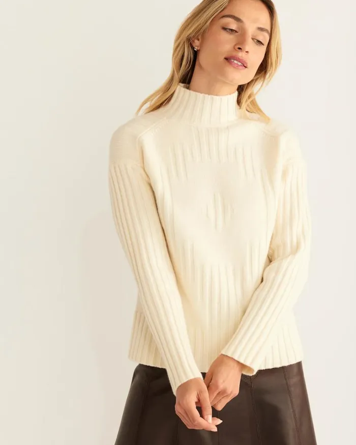 Women OVERSIZED MOCKNECK PULLOVER Ivory Pendleton Sweaters