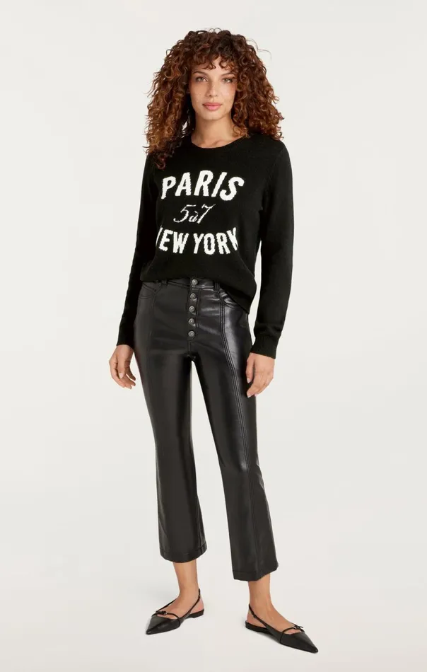 Women Paris New York Graphic Crewneck Pullover Blackivory Cinq Sept Sweaters and Knits