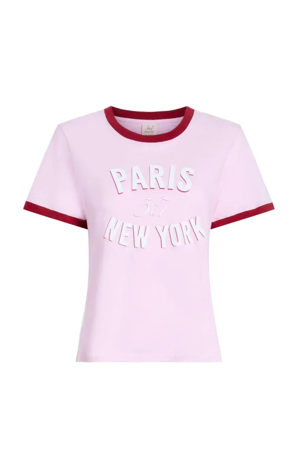Women Paris New York Ringer Tee Pinkopal Cinq Sept Tees