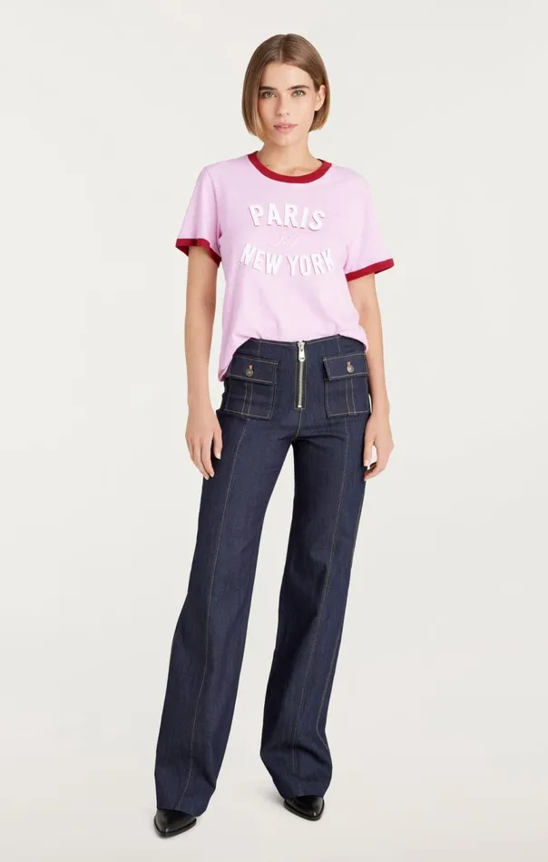 Women Paris New York Ringer Tee Pinkopal Cinq Sept Tees