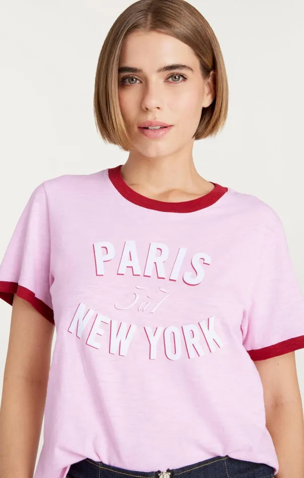 Women Paris New York Ringer Tee Pinkopal Cinq Sept Tees