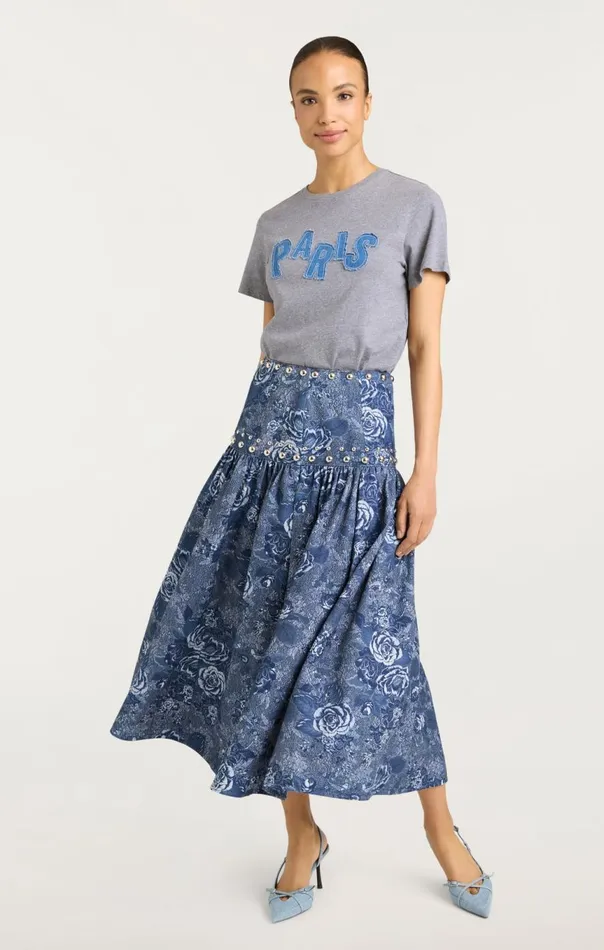 Women Patched Denim Paris Tee Heathergrey Cinq Sept Tees