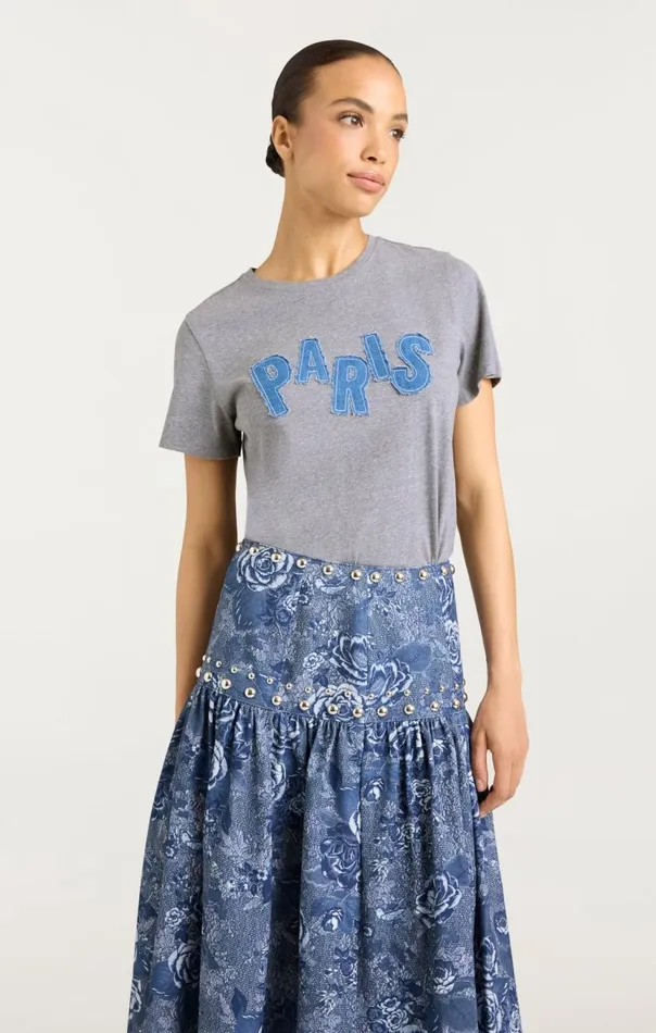 Women Patched Denim Paris Tee Heathergrey Cinq Sept Tees