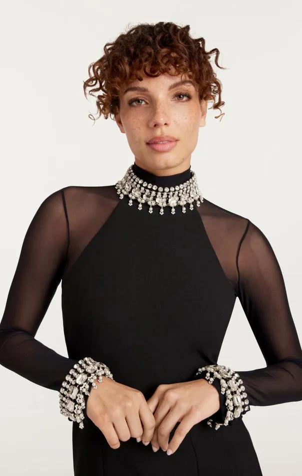Women Pearl Trim Loretta Dress Blacksilver Cinq Sept Cocktail and Evening