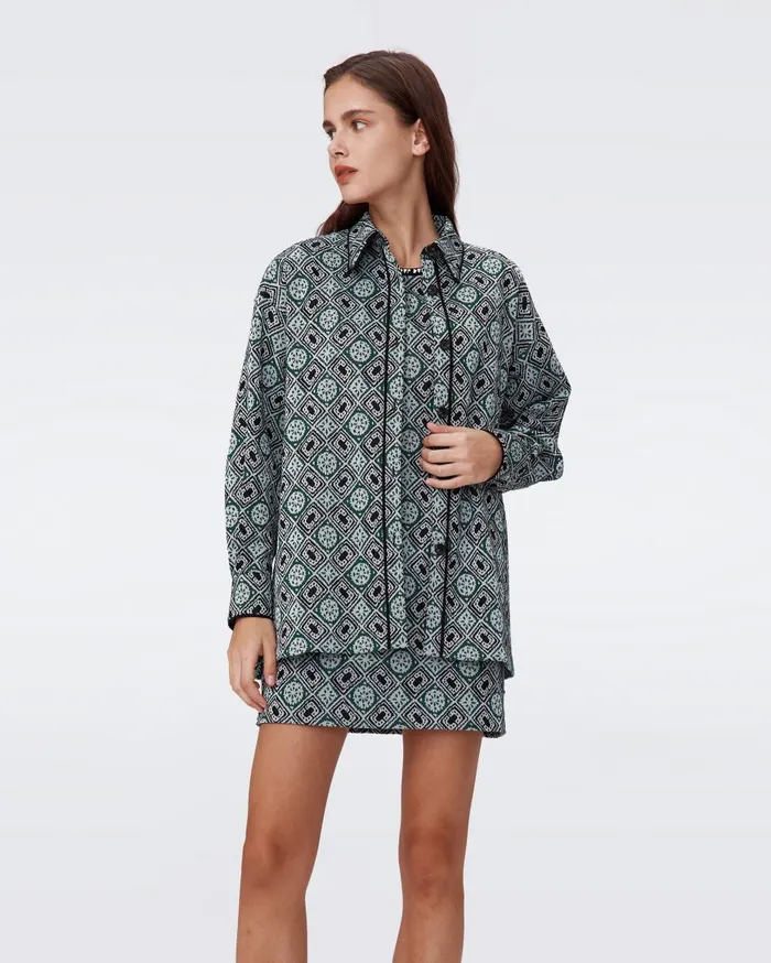 Women Pennie Knit Jacquard Shirt Paper Cut Geo DVF Jackets and Coats