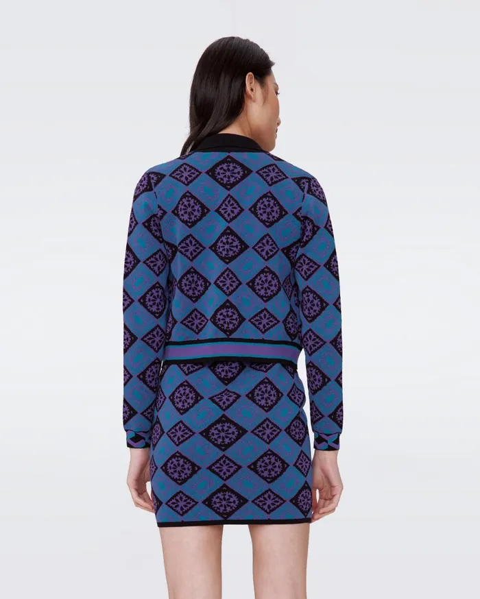Women Petey Knit Jacquard Cardigan Paper Cut Geo Blue DVF Sweaters and Knits