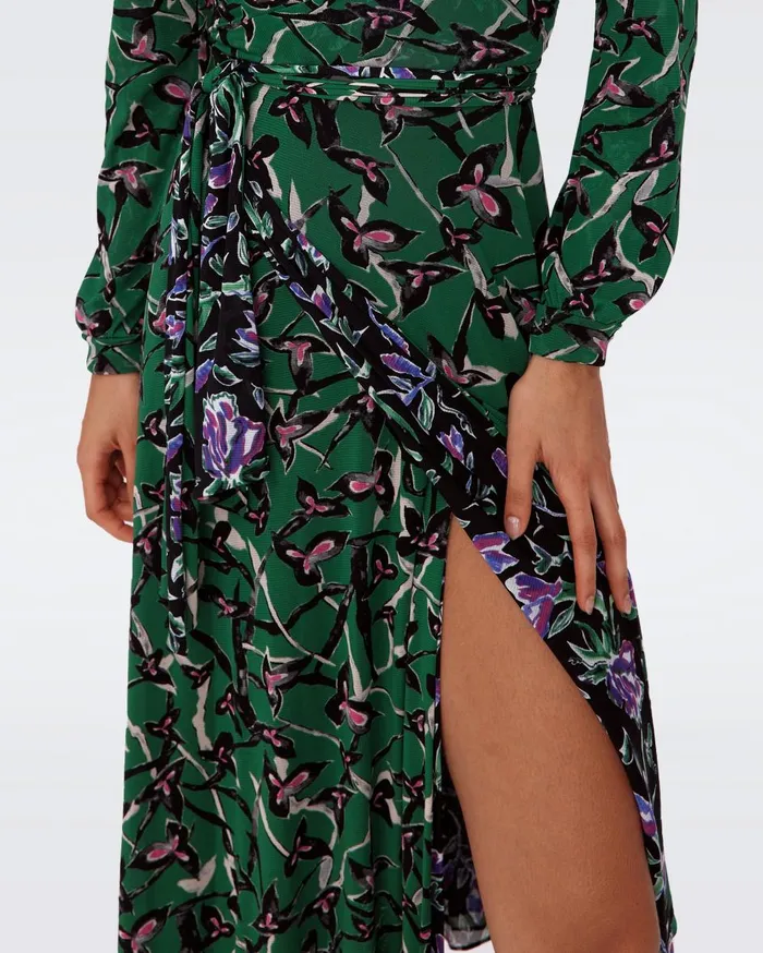 Women Phoenix Reversible Mesh Wrap Dress Tulip Fields Violet And Clover Twigs Green DVF Dresses