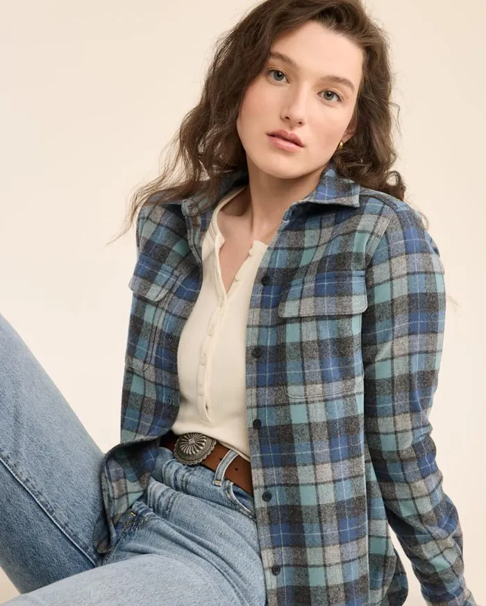Women PLAID BOARD SHIRT Blue Original Surf Pendleton Shirts and Blouses