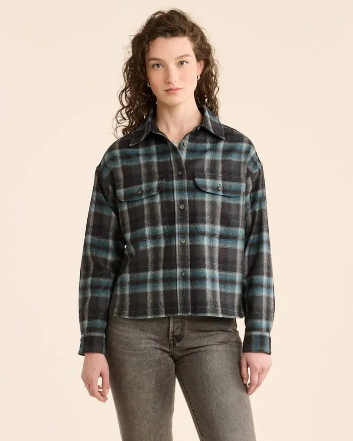 Women PLAID CROPPED SHIRT Grey Mixaqua Plaid Pendleton Shirts and Blouses