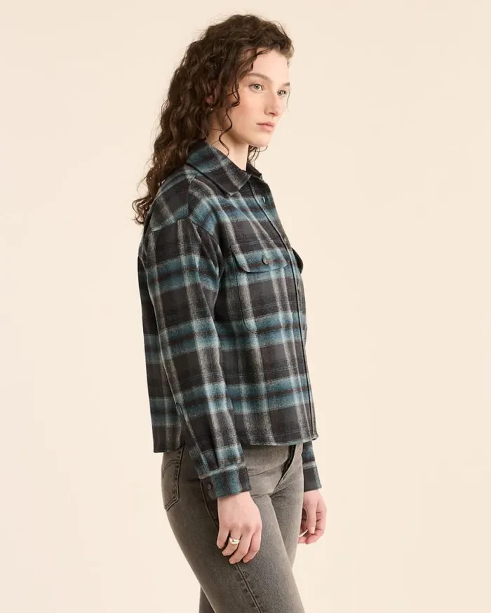 Women PLAID CROPPED SHIRT Grey Mixaqua Plaid Pendleton Shirts and Blouses