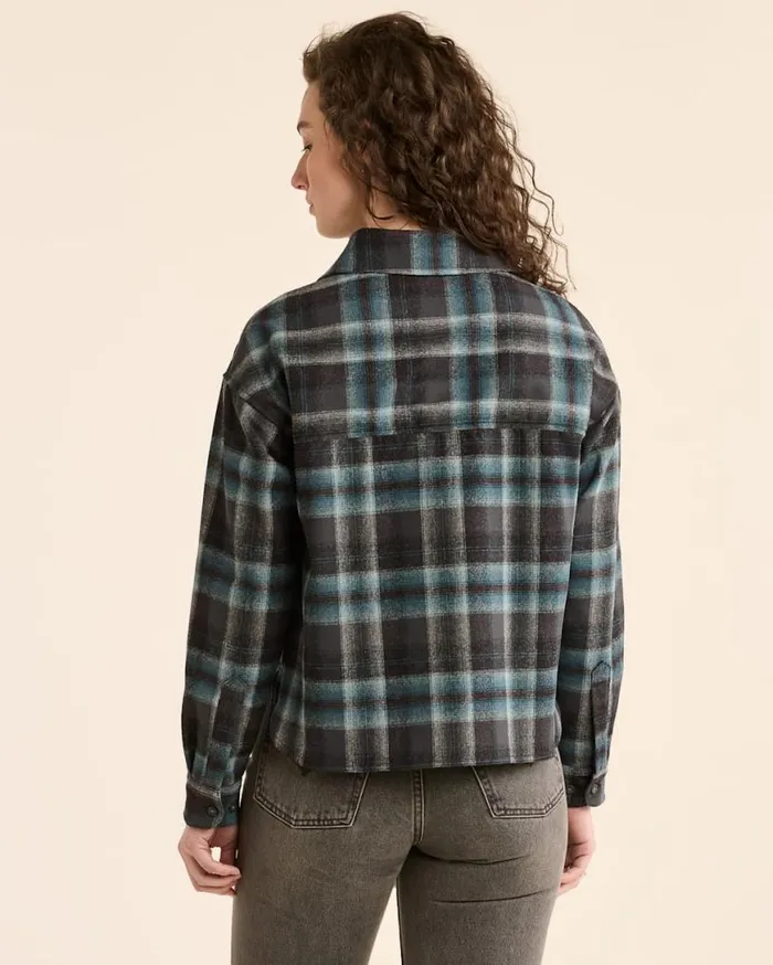 Women PLAID CROPPED SHIRT Grey Mixaqua Plaid Pendleton Shirts and Blouses