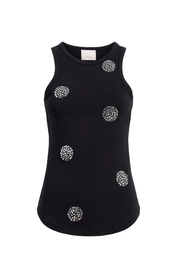 Women Polka Dot Embellished Lizzie Tank Blacksilver Cinq Sept Tank Tops and Camisoles