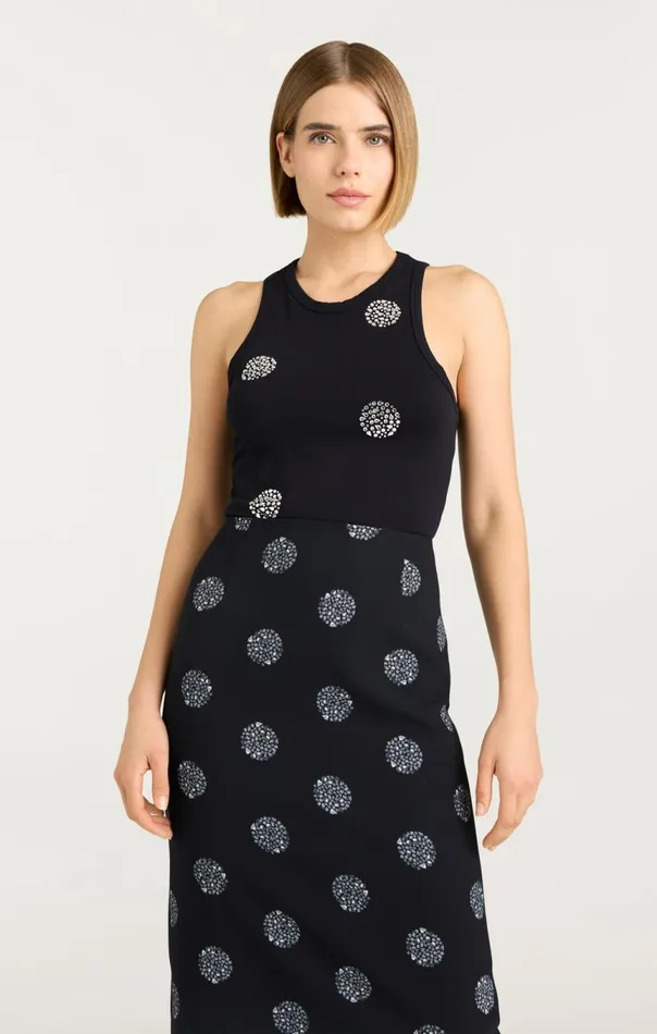 Women Polka Dot Embellished Lizzie Tank Blacksilver Cinq Sept Tank Tops and Camisoles