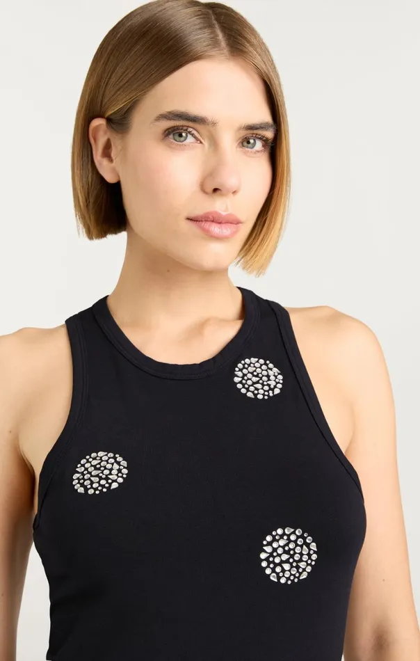 Women Polka Dot Embellished Lizzie Tank Blacksilver Cinq Sept Tank Tops and Camisoles