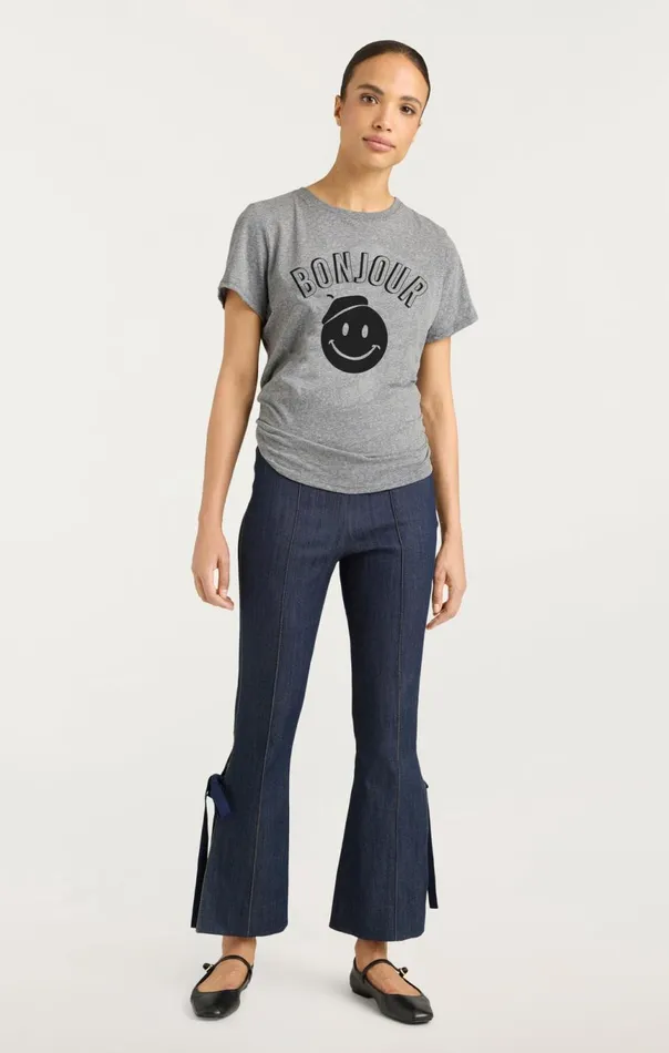 Women Pop Up Bonjour Shrunken Tee Heathergreyblack Cinq Sept Tees