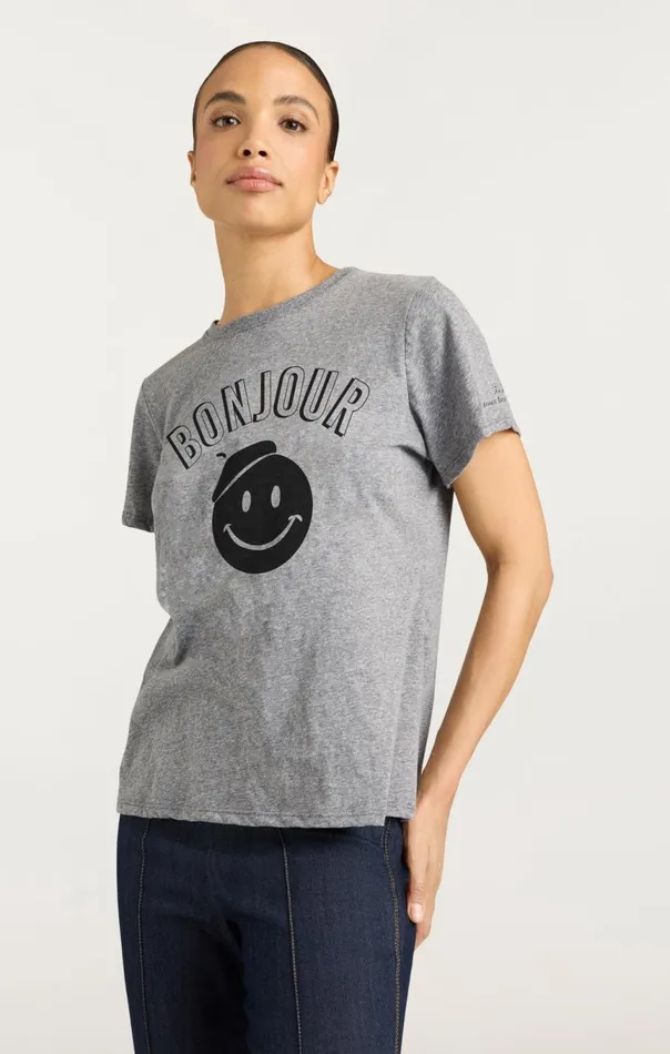 Women Pop Up Bonjour Shrunken Tee Heathergreyblack Cinq Sept Tees