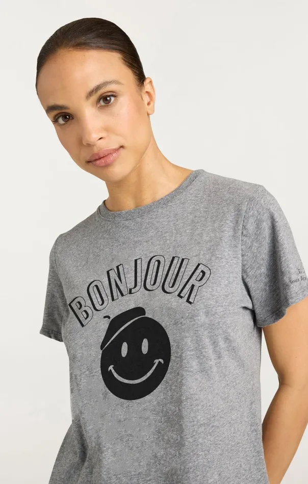 Women Pop Up Bonjour Shrunken Tee Heathergreyblack Cinq Sept Tees