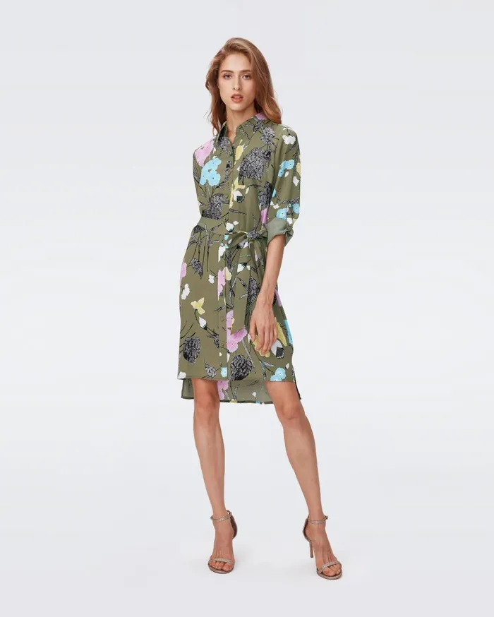 Women Prita Shirt Dress Festival Floral Olive DVF Dresses