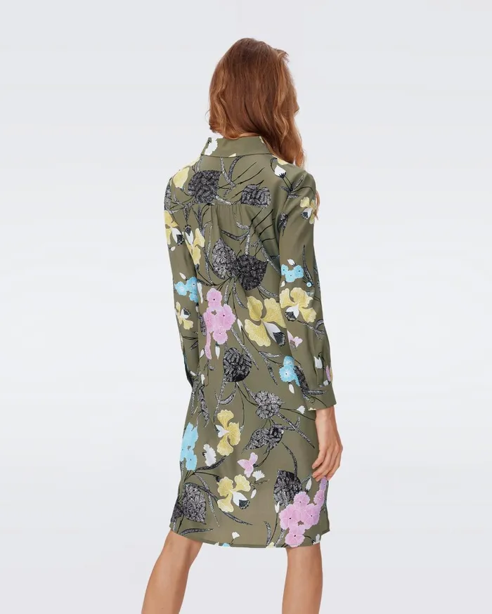 Women Prita Shirt Dress Festival Floral Olive DVF Dresses