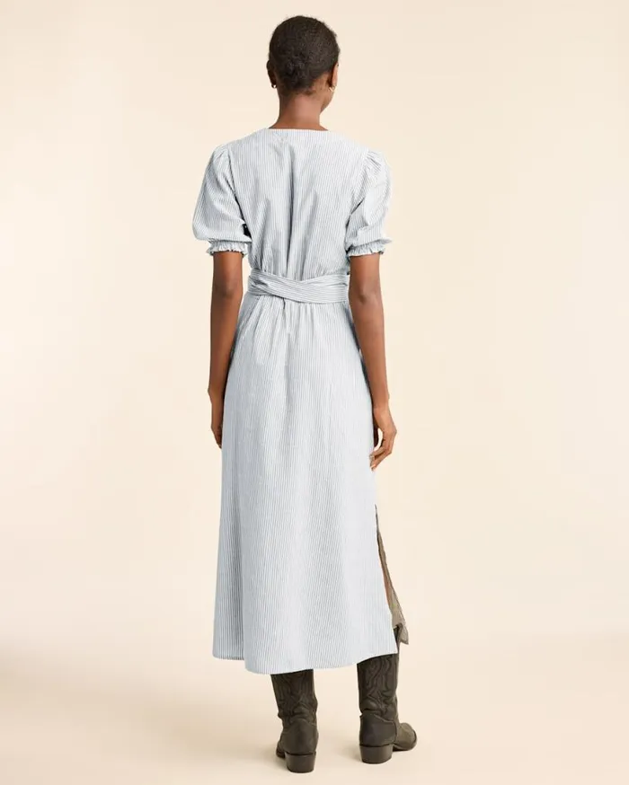 Women PUFFSLEEVE WRAP DRESS Vintage Indigowhite Pendleton Skirts and Dresses