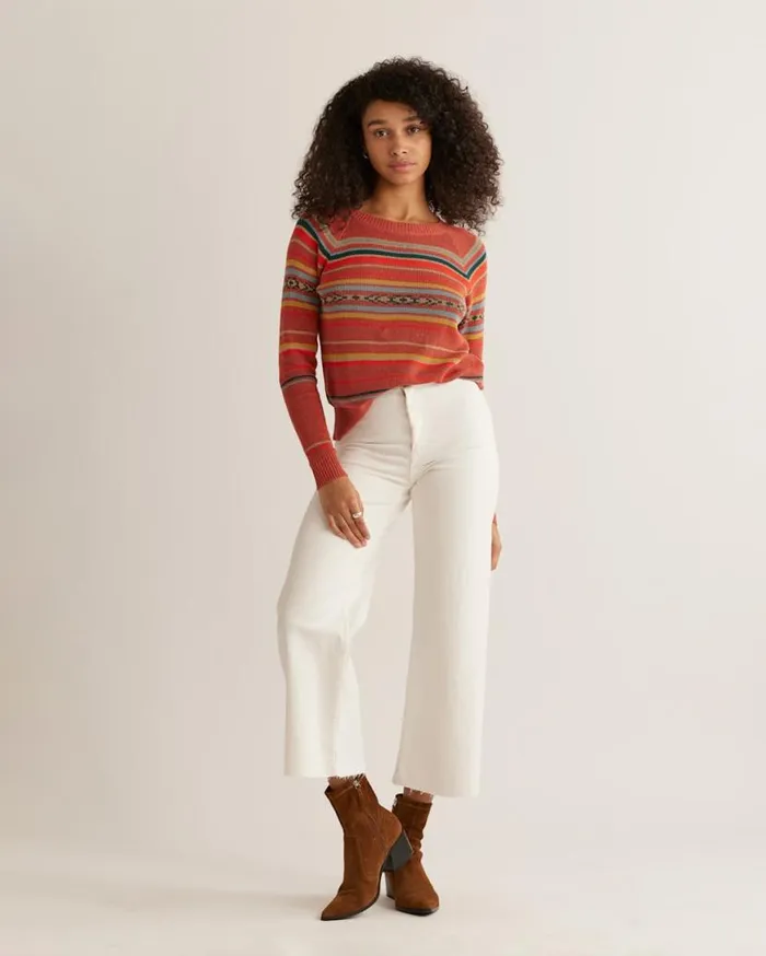 Women RAGLAN COTTON GRAPHIC SWEATER Red Multi Stripe Pendleton Sweaters