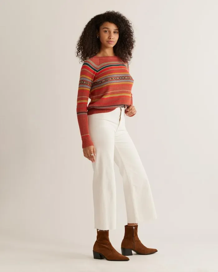 Women RAGLAN COTTON GRAPHIC SWEATER Red Multi Stripe Pendleton Sweaters