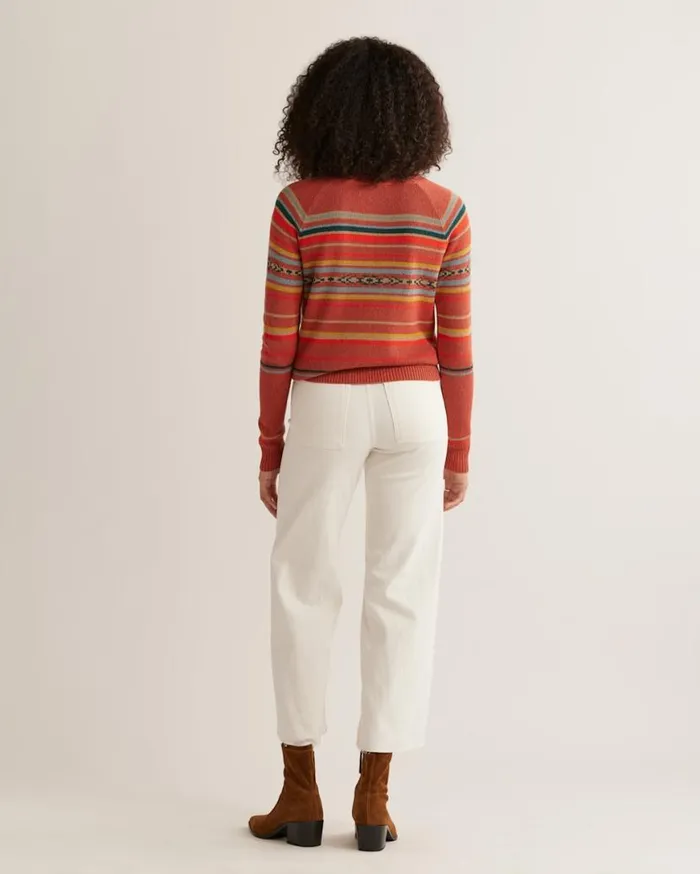 Women RAGLAN COTTON GRAPHIC SWEATER Red Multi Stripe Pendleton Sweaters