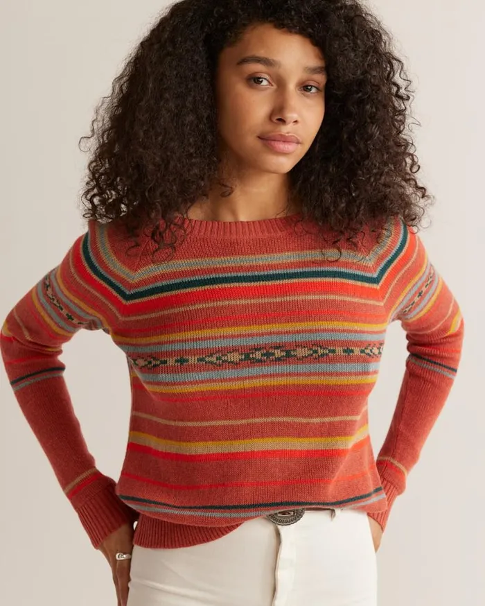 Women RAGLAN COTTON GRAPHIC SWEATER Red Multi Stripe Pendleton Sweaters