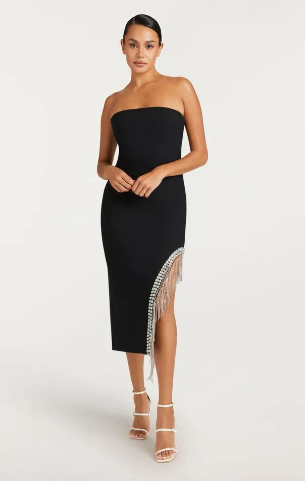 Women Rhinestone Fringe Sammy Dress Black Cinq Sept Midi