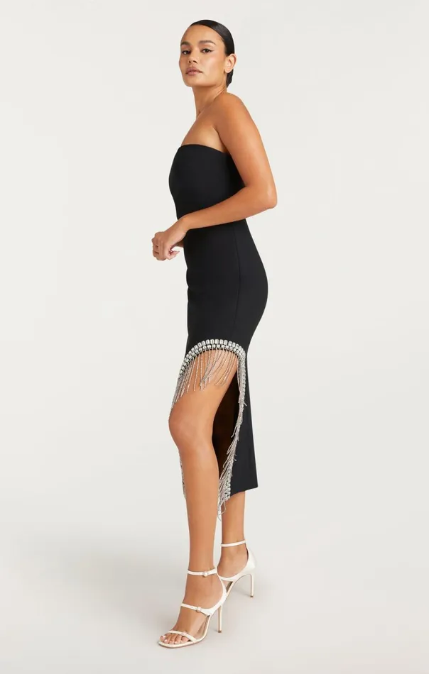 Women Rhinestone Fringe Sammy Dress Black Cinq Sept Midi