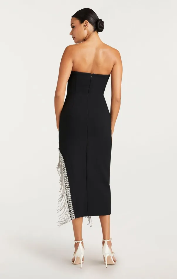 Women Rhinestone Fringe Sammy Dress Black Cinq Sept Midi