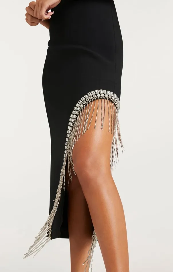 Women Rhinestone Fringe Sammy Dress Black Cinq Sept Midi
