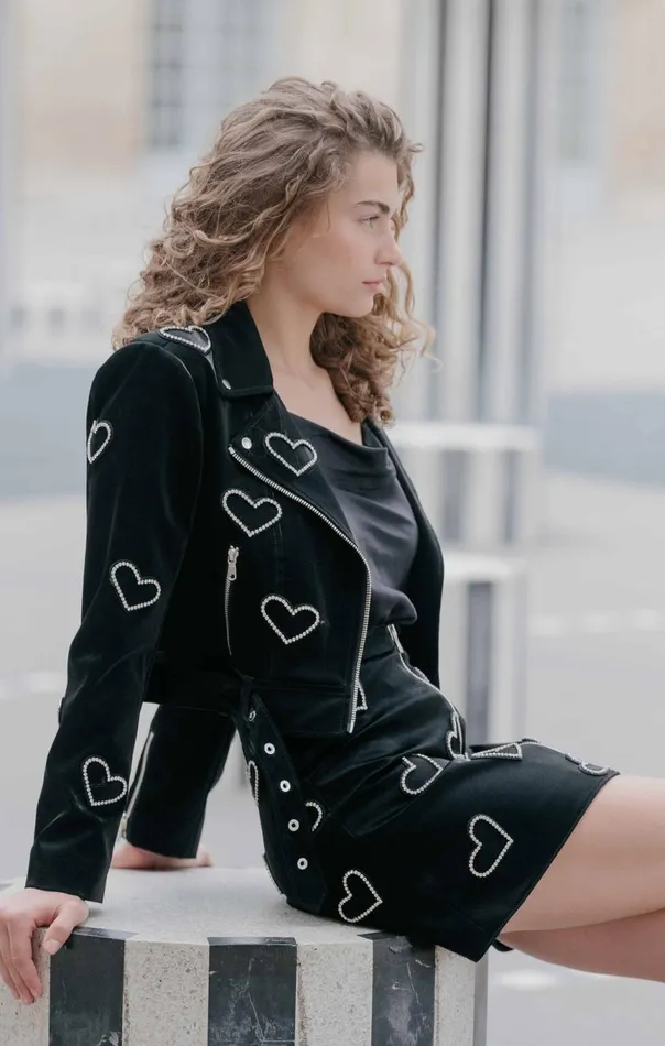 Women Rhinestone Hearts Palo Skirt Blacksilver Cinq Sept Skirts