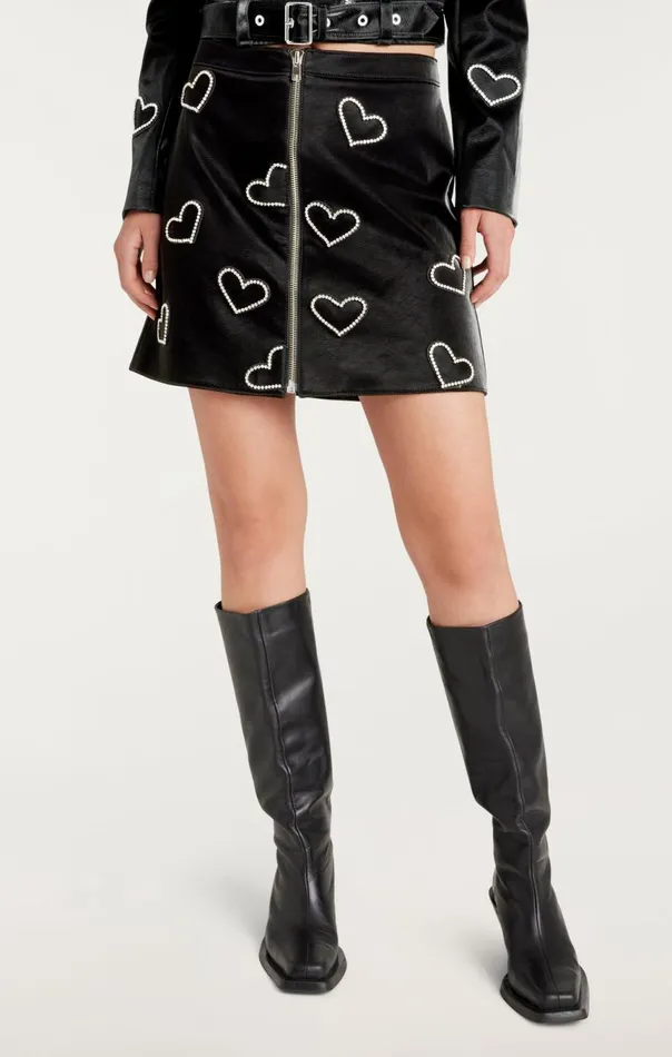 Women Rhinestone Hearts Palo Skirt Blacksilver Cinq Sept Skirts