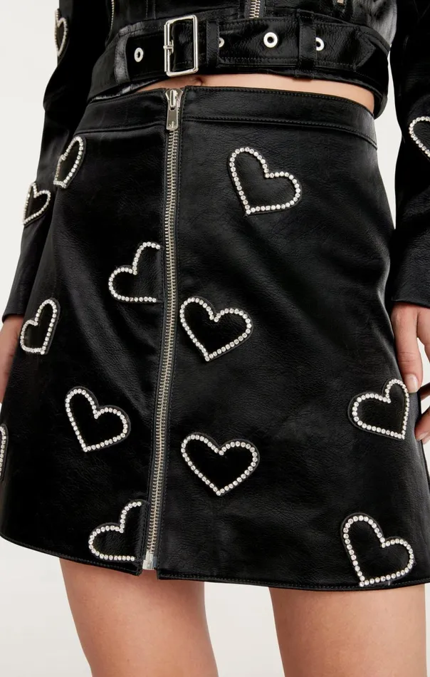 Women Rhinestone Hearts Palo Skirt Blacksilver Cinq Sept Skirts