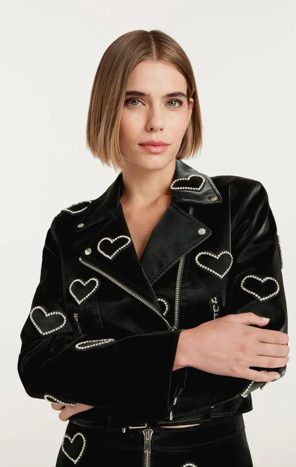 Women Rhinestone Hearts Zoe Jacket Blacksilver Cinq Sept Jackets