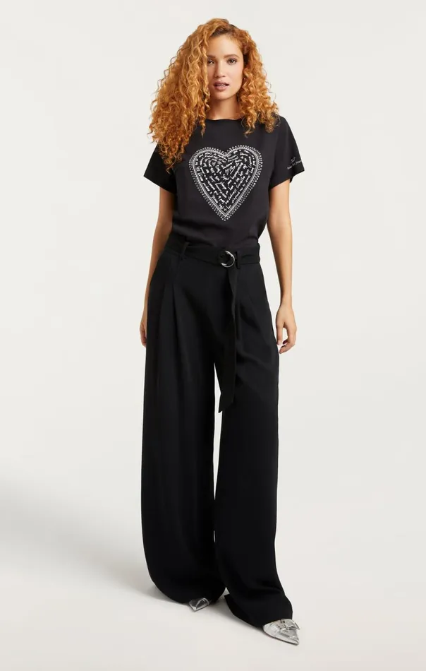 Women Rhinestone Love Letter Heart Tee Blackwhite Cinq Sept Tees