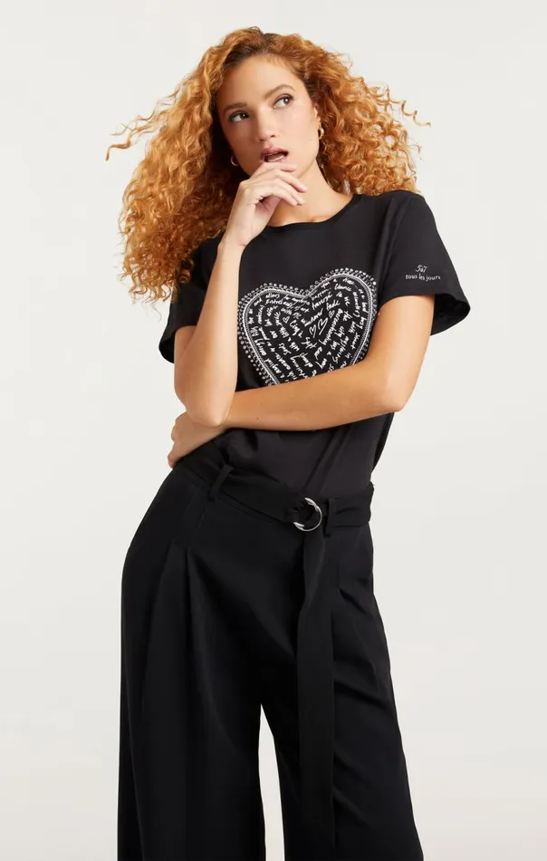 Women Rhinestone Love Letter Heart Tee Blackwhite Cinq Sept Tees