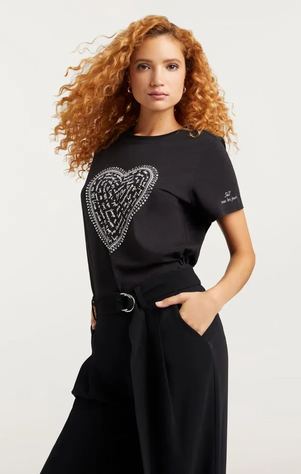 Women Rhinestone Love Letter Heart Tee Blackwhite Cinq Sept Tees