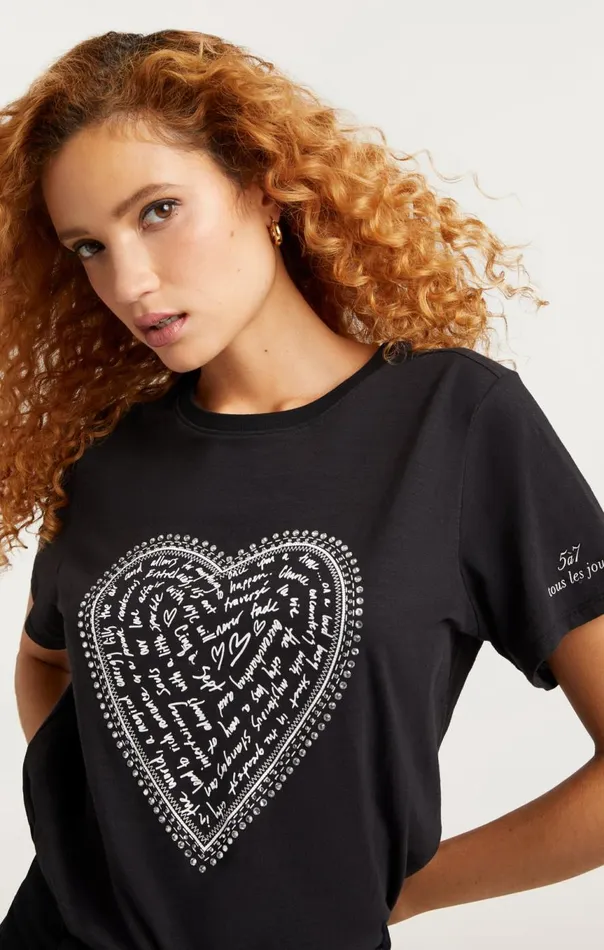 Women Rhinestone Love Letter Heart Tee Blackwhite Cinq Sept Tees