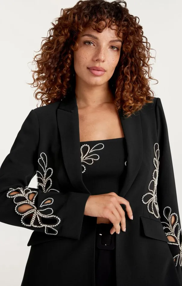 Women Rhinestone Paisley Cheyenne Blazer Black Cinq Sept Blazers