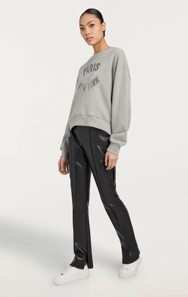 Women Rhinestone Paris New York Brandy Pullover Heathergreyblack Cinq Sept Long Sleeve Tops
