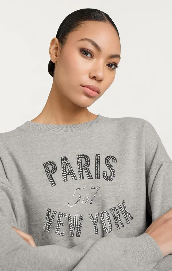 Women Rhinestone Paris New York Brandy Pullover Heathergreyblack Cinq Sept Sweaters and Knits