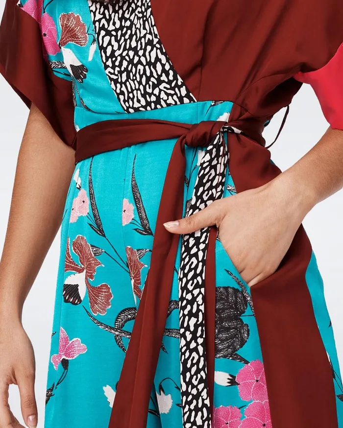 Women Rinna Jumpsuit Festvial Floral Teal And Chestnut DVF Jumpsuits and Rompers