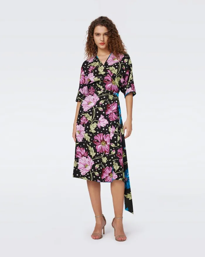 Women Rosalina Reversible Wrap Dress Hendrix Floral Pink Dot And Teal DVF Dresses Women Rosalina Reversible Wrap Dress Hendrix Floral Pink Dot And Teal DVF Dresses