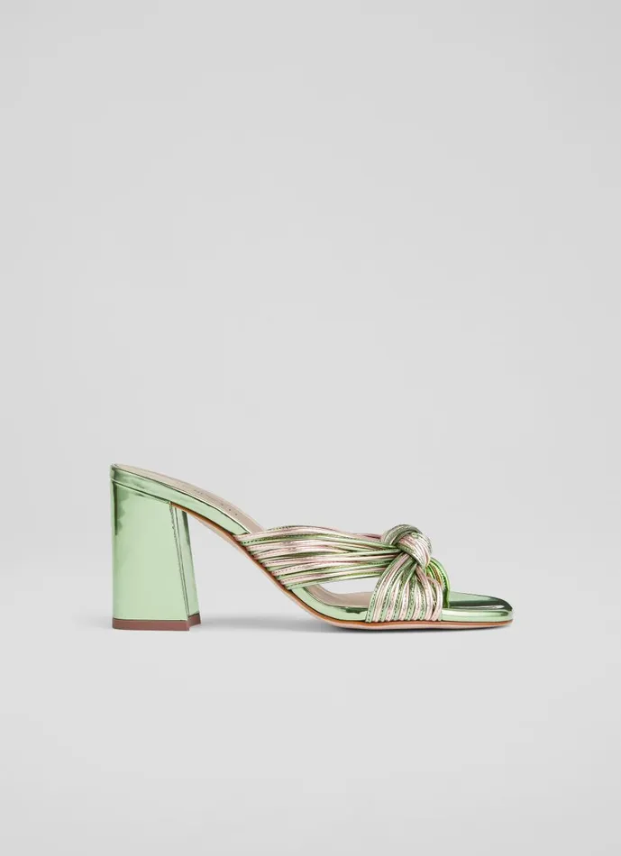 Women Sandals LKBennett Coletta Green And Pink Strappy Mules Emerald